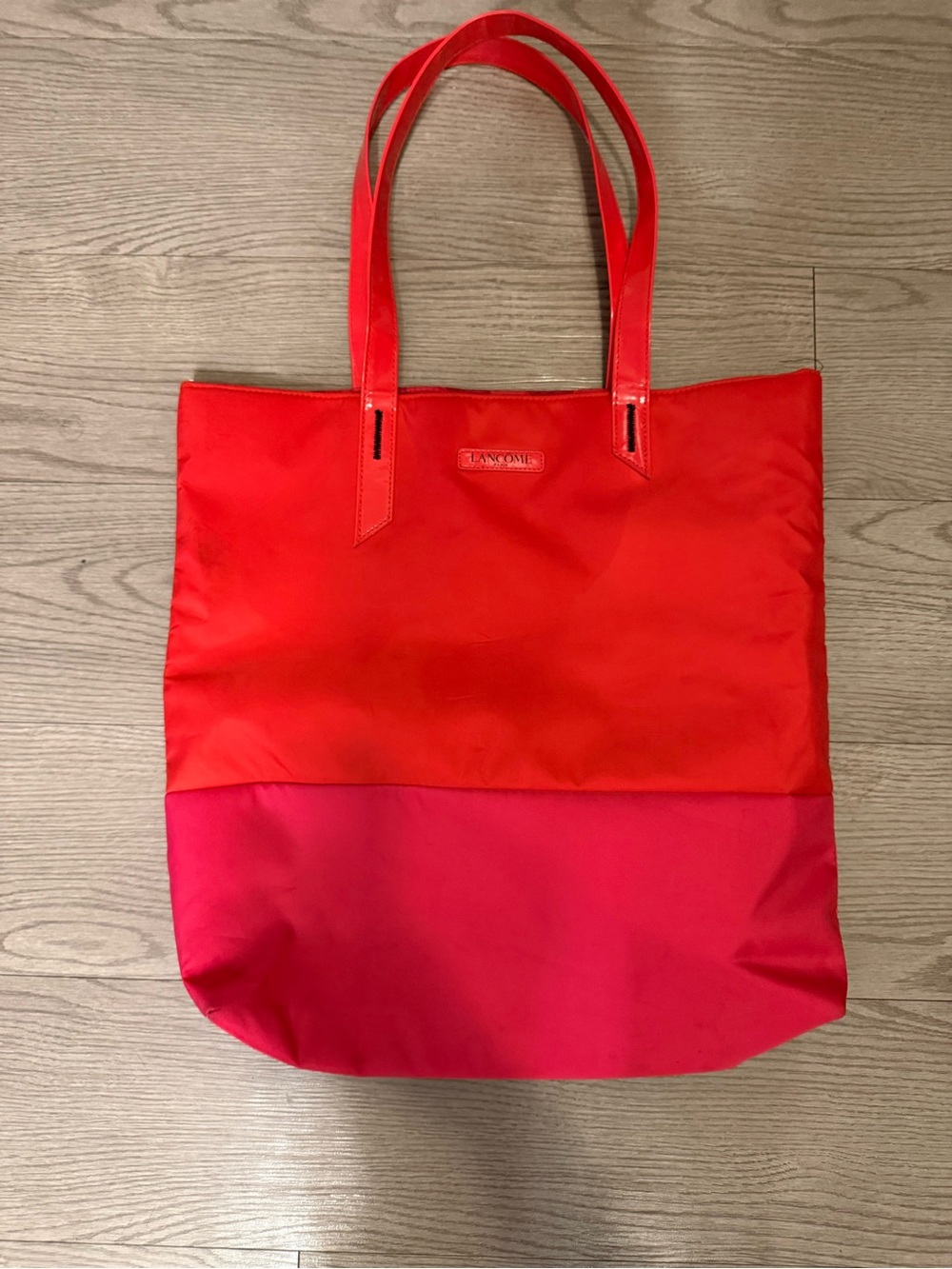 Lancome Two-Tone Red and Pink Nylon Tote